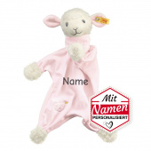 Personalisiertes Steiff Kuscheltuch / Schnuffeltuch mit Namen Lamm Rosa - Taufgeschenk für Mädchen / Geschenk zur Geburt, bestickt
