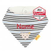 Steiff Baby Halstuch GOTS mit Namen personalisiert - Baby Geschenk zum 1. Geburtstag & Taufe, Navy Blau gestreift, bestickt