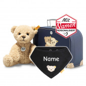 Steiff Ben Teddybär + besticktes Halstuch Navy im Koffer