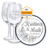 Hochzeitstag Geschenk – Rosenrausch Weinglas Set (2 St.) mit Gravur