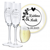 Personalisierte Sektgläser 2er Set, Hochzeit Geschenkidee, Gravur Blütenzauber