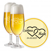 Personalisiertes Bierglas-Set für Hochzeit und Jahrestag von LEONARDO, Herzverschmelzung mit Gravur