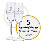 Sektglas mit Gravur zum 5. Hochzeitstag, Herzverzaubert