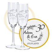 Sektglas mit Gravur zum 30. Hochzeitstag, Blütenträume