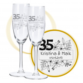 Sektglas mit Gravur zum 35. Hochzeitstag, Blumenkuss