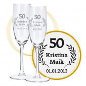 Sektglas mit Gravur zum 50. Hochzeitstag, Liebeslicht