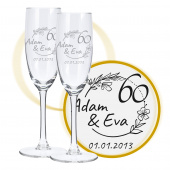 Sektglas mit Gravur zum 60. Hochzeitstag, Blütenträume