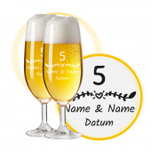 LEONARDO Leonardo Biergl&auml;ser mit Gravur zum 5. Hochzeitstag, Pils Biertulpe, Herzverzaubert