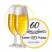 LEONARDO Biergläser mit Gravur zum 60. Hochzeitstag / Diamantene Hochzeit, Pils Biertulpe, Ringliebe