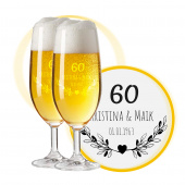 LEONARDO Biergläser mit Gravur zum 60. Hochzeitstag / Diamantene Hochzeit, Pils Biertulpe, Blumenherz