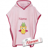 Playshoes Frottee-Poncho Eule S 14 rosa, bestickt