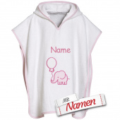 Playshoes Frottee-Poncho Elefant S 586 weiß/rosa, bestickt