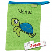 Playshoes Frottee-Waschhandschuh Schildkröte, personalisiert, Geschenk zur Geburt oder Taufe, bestickt