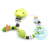 Schnullerkette Häkelperle 2 Sterne Grün