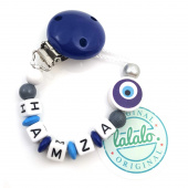 Schnullerkette mit Namen: Handmade Nazar Auge Blau Namenskette, Mädchen / Junge Schnullerhalter