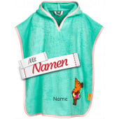 Badeponcho Kinder mit Namen bestickt, DIE MAUS mit Schwimmring, Frottee, Gr. S bis 4 Jahre