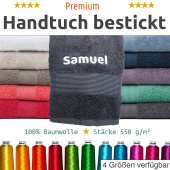 Badetuch mit Namen bestickt, Frottee Baumwolle 100x150 Lila/Violett, 550 g/m²