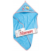 Bagger Kapuzenhandtuch mit Namen bestickt, Playshoes Baby - Jungen Kapuzentuch Baustelle, Blau, 75x75cm – personalisiert