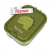 Brotdose Kinder mit Namen graviert, Trixie Mr. Dino Dino, Edelstahl klein, personalisiert