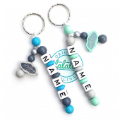 Schlüsselanhänger mit Namen personalisiert: Handgefertigte Feder Namenskette, Blau für Kinder, Damen, Herren