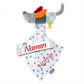 Fehn Schmusetuch Hund bestickt mit Namen als Spielkamerad, Einschlafhilfe und Schnuffeltuch, Babygeschenk personalisiert