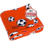 Fußball Decke – Playshoes Fleece-Decke mit Namen bestickt, 75 x 100 cm, Orange