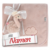 Geschenk zur Geburt: Fehn Mädchen Kuscheldecke Flamingo mit Namen bestickt