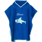 Hai Poncho personalisiert mit Namen, Playshoes Bademantel Handtuch Unisex Kinder, S (bis ca. 4 Jahre)