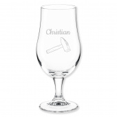 Hammermotiv Bierglas mit Gravur für Handwerker als Geschenk