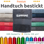 Handtuch mit Namen bestickt, Frottee Baumwolle 50x100 cm, Lila / Violett, 550 g/m²