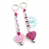 Herz Ornament Schlüsselanhänger personalisiert mit Namen, Pink, Geschenkidee für die Frau / Mädchen