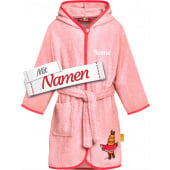 Kinder Bademantel mit Namen bestickt, DIE MAUS mit Melone, Frottee mit Kapuze, Gr. 98/104
