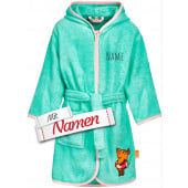 Kinder Bademantel mit Namen bestickt, DIE MAUS mit Schwimmring, mit Kapuze, Gr. 98/104