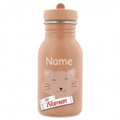 Kinder Trinkflasche mit Gravur Mrs. Cat Katze – Trixie Edelstahlflasche mit Namen für Kita und Schule