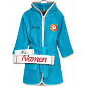Playshoes Kinder Bademantel mit Namen bestickt – Dschungel Löwe in Größe 98/104, personalisiert