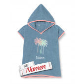 Playshoes Mädchen Poncho personalisiert – Mädchen Palmen Frottee-Badeponcho in Blau Rosa, Größe L 4 bis 8 Jahre, mit Namen bestickt