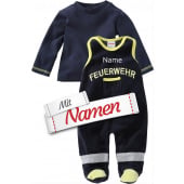 Playshoes Strampler-Set Feuerwehr mit Namen bestickt, Nicki, Marine, Gr. 50