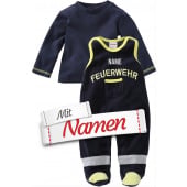 Playshoes Strampler-Set Feuerwehr mit Namen bestickt, Nicki, Marine, Gr. 62