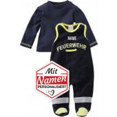 Playshoes Strampler-Set Feuerwehr mit Namen bestickt, Nicki, Marine, Gr. 68
