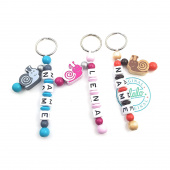 Schnecke Schlüsselanhänger personalisiert mit Namen in Blau/Grau, Anhänger & Namenskette für Kinder