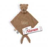 Schmusetuch personalisiert mit Namen, Bär Brave, Schnuffeltuch mit Schnullerhalter