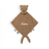 Schmusetuch personalisiert mit Namen, Bär Brave, Schnuffeltuch mit Schnullerhalter