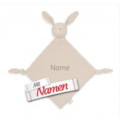 Schmusetuch personalisiert mit Namen, Hase Nougat, Schnuffeltuch mit Schnullerhalter