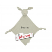 Schmusetuch personalisiert mit Namen, Hase Olivgrün, Schnuffeltuch mit Schnullerhalter