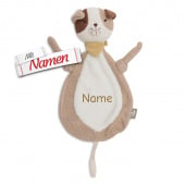 Schmusetuch personalisiert mit Namen, Hund Mick, Schnuffeltuch mit Schnullerhalter