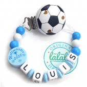 Schnullerkette Fußball, Weltmeister 2038, Blau/Weiß