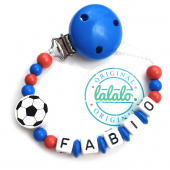 Schnullerkette mit Namen: Handmade Fußball, Blau Rot Weiß Schnullerhalter, Junge Geschenk zur Geburt