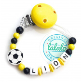 Personalisierte Schnullerkette mit Namen Fußball Gelb/Schwarz/Weiß, Junge & Mädchen
