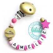 Schnullerhalter mit Namen: Handmade Kleine Prinzessin + Stern, Pink Rosa Schnullerkette, Mädchen Geschenk zur Geburt