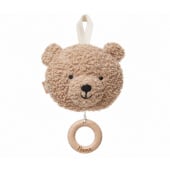 Spieluhr Baby personalisiert mit Namen, Teddybär Biscuit, Holzring graviert, Babygeschenk